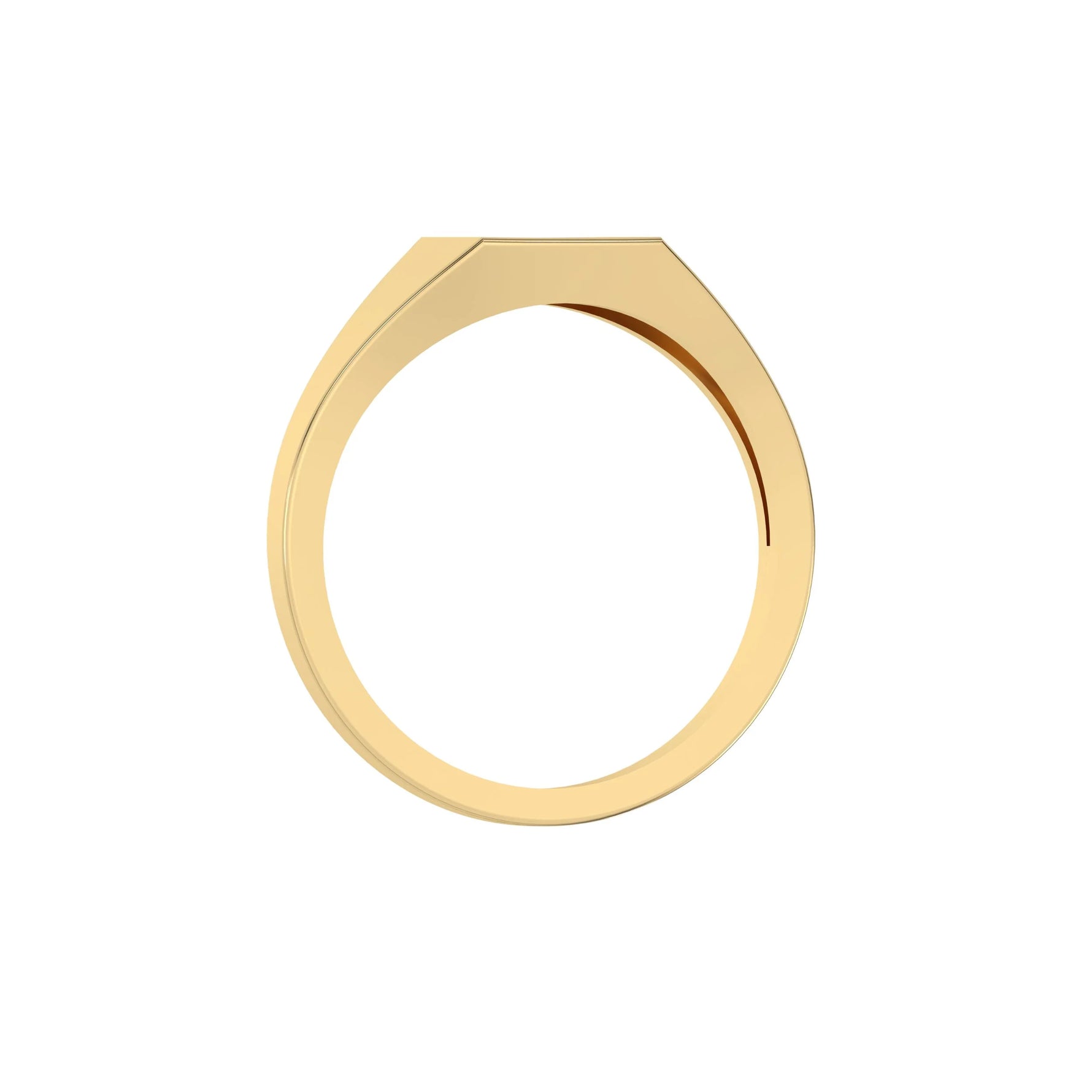 This yellow gold Signet Round Diamond Ring handmade with brilliant-cut round diamonds and set in a square shape in a micro pave setting in through finger view