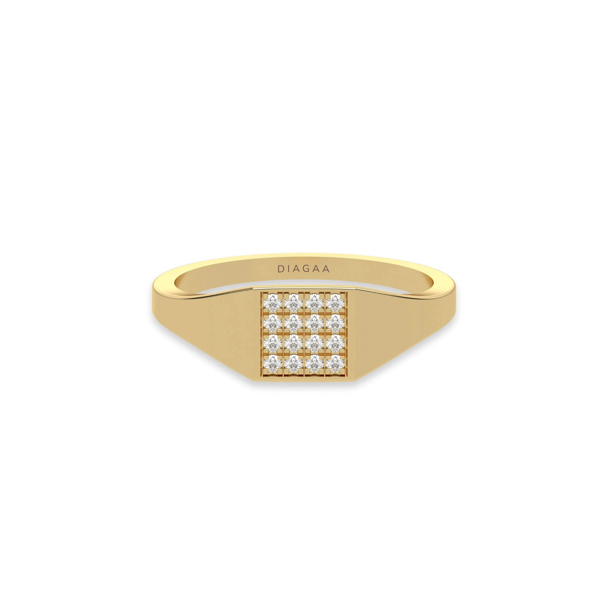 14K Yellow Gold Square Signet Round Cut Diamond Ring