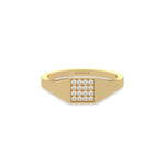 14K Yellow Gold Square Signet Round Cut Diamond Ring