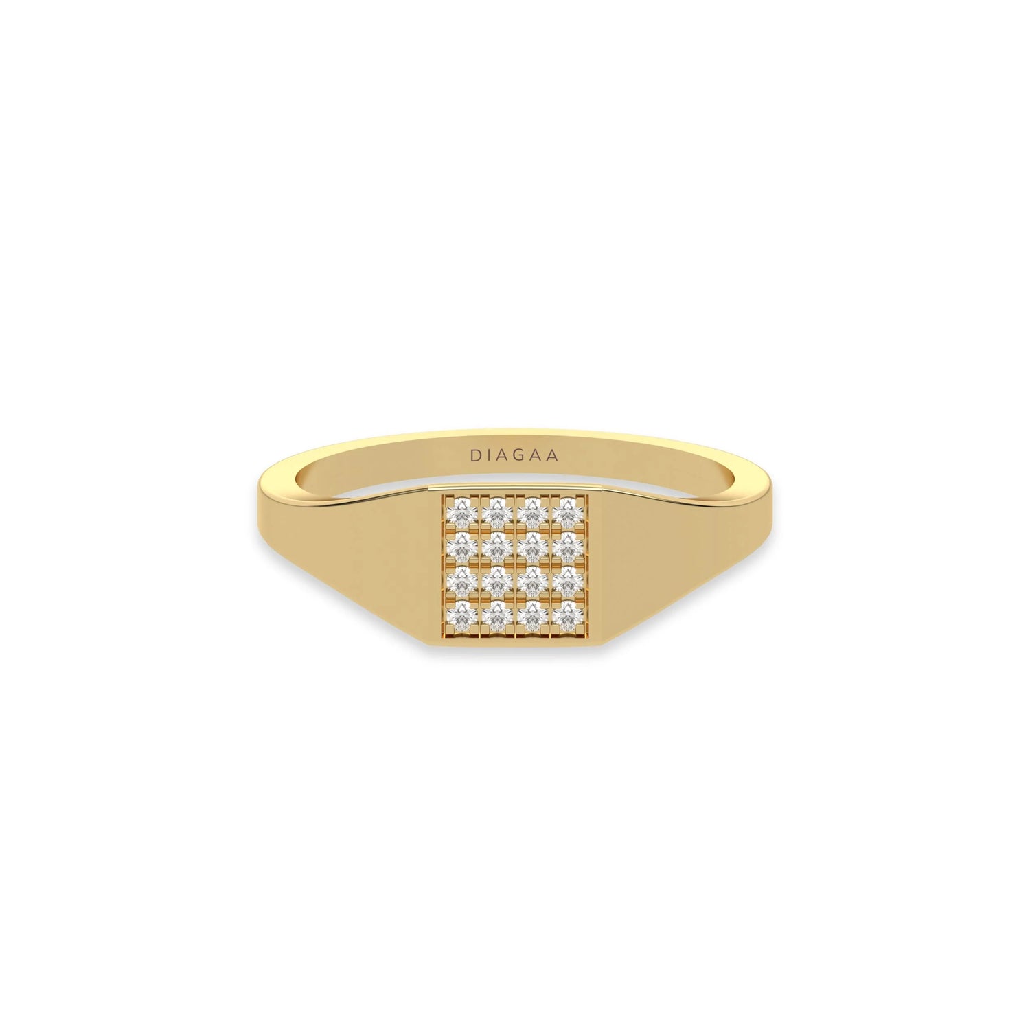 14K Yellow Gold Square Signet Round Cut Diamond Ring