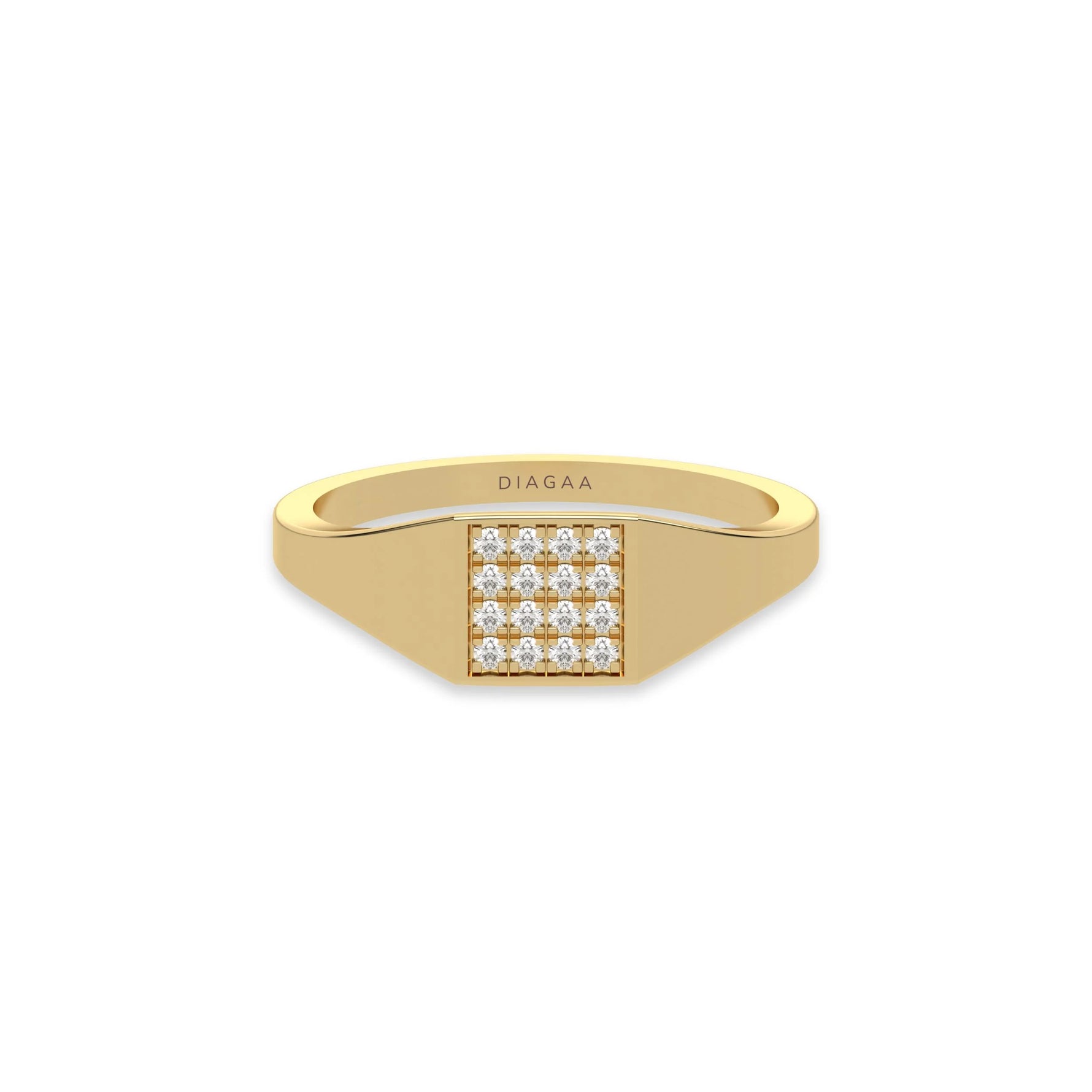 14K Yellow Gold Square Signet Round Cut Diamond Ring