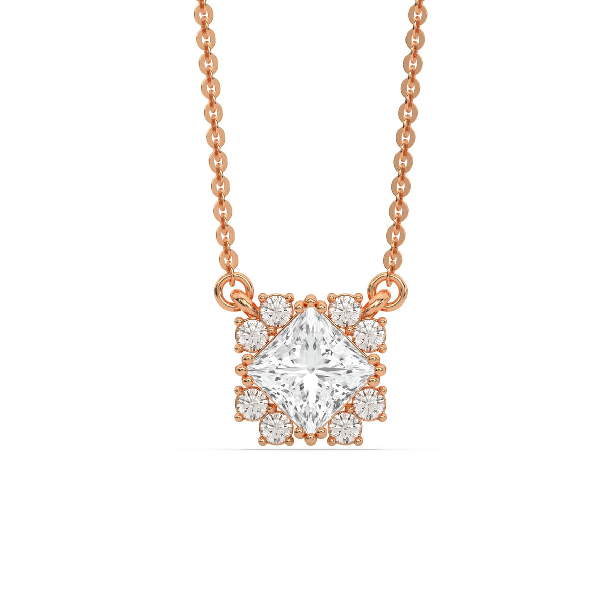 18K Rose Gold Princess and Round Cut Diamond Starlight Pendant
