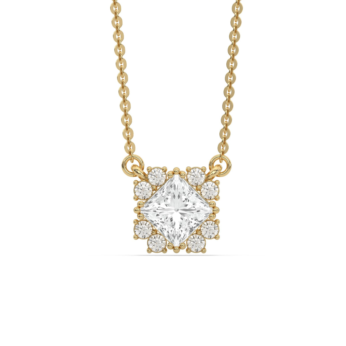 18K Yellow Gold Princess and Round Cut Diamond Starlight Pendant
