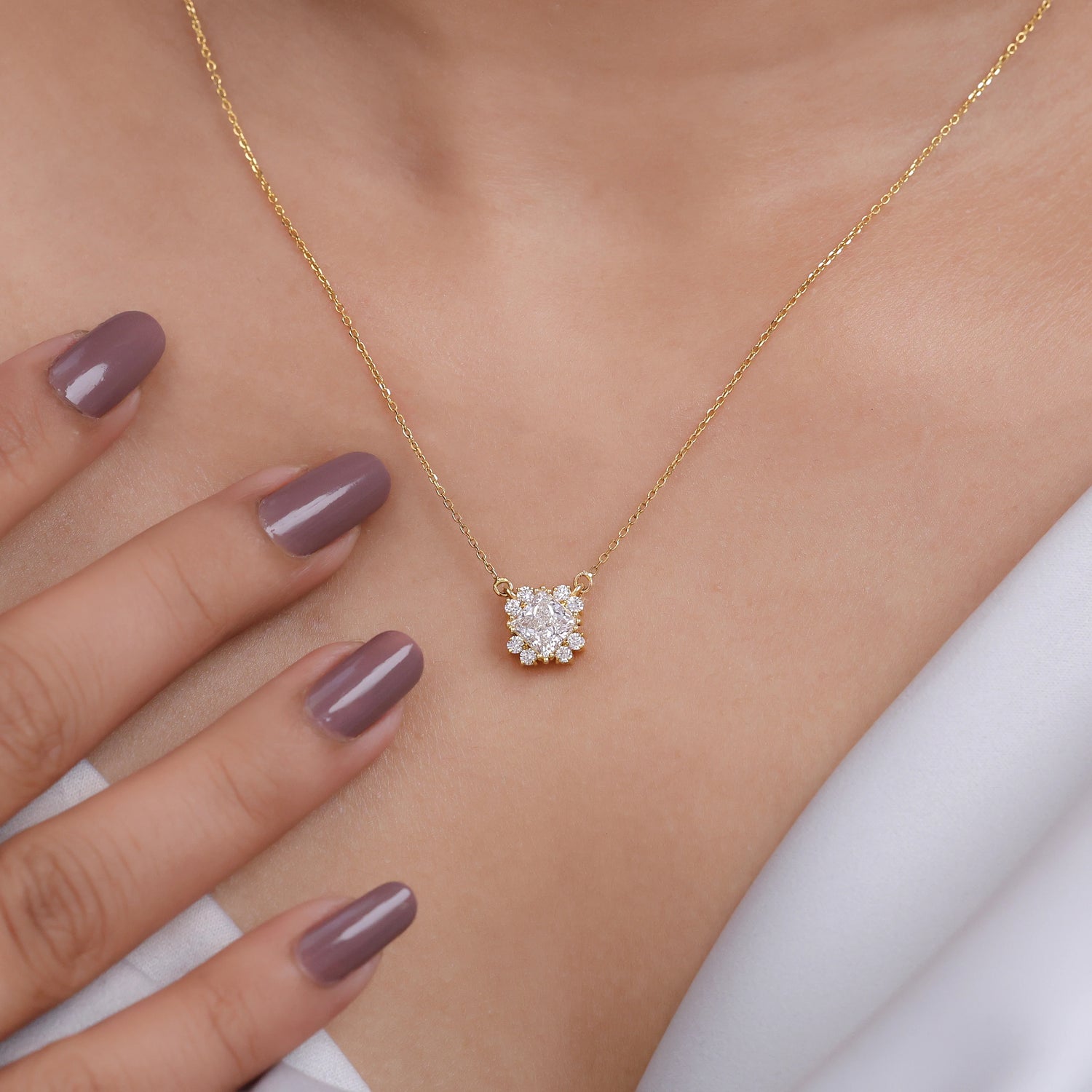 1.20 CT Lab Princess Diamond Halo Necklace