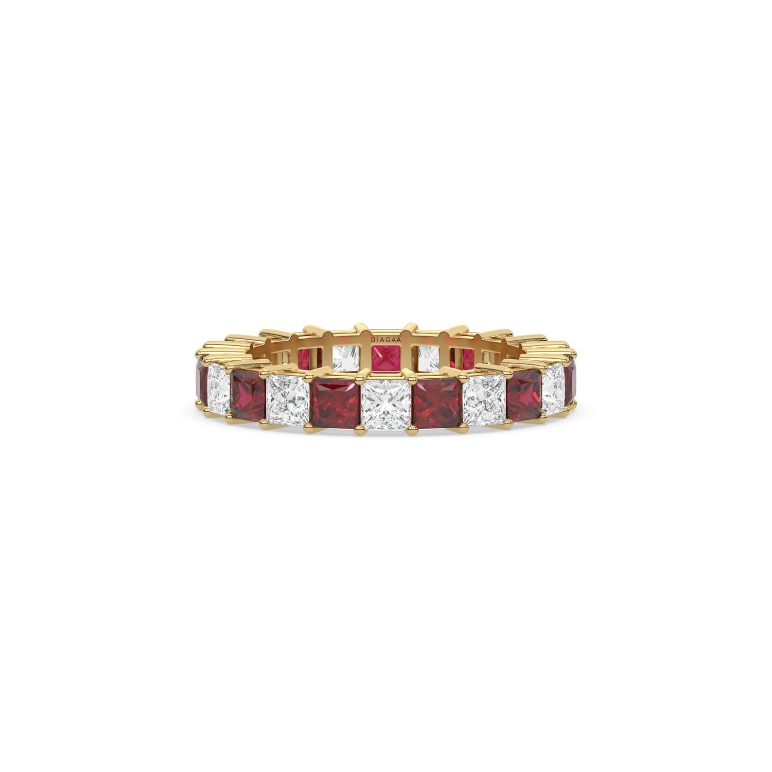 14K Yellow Gold Half Ruby Gemstone And Half Diamond Eternity Ring