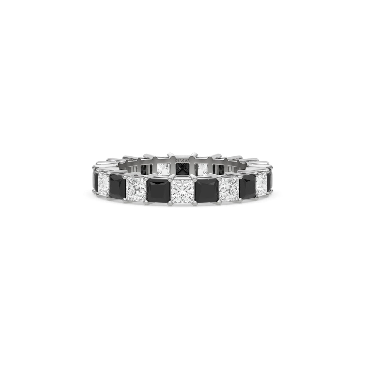 18K White Gold Black And White Princess Diamond Eternity Ring