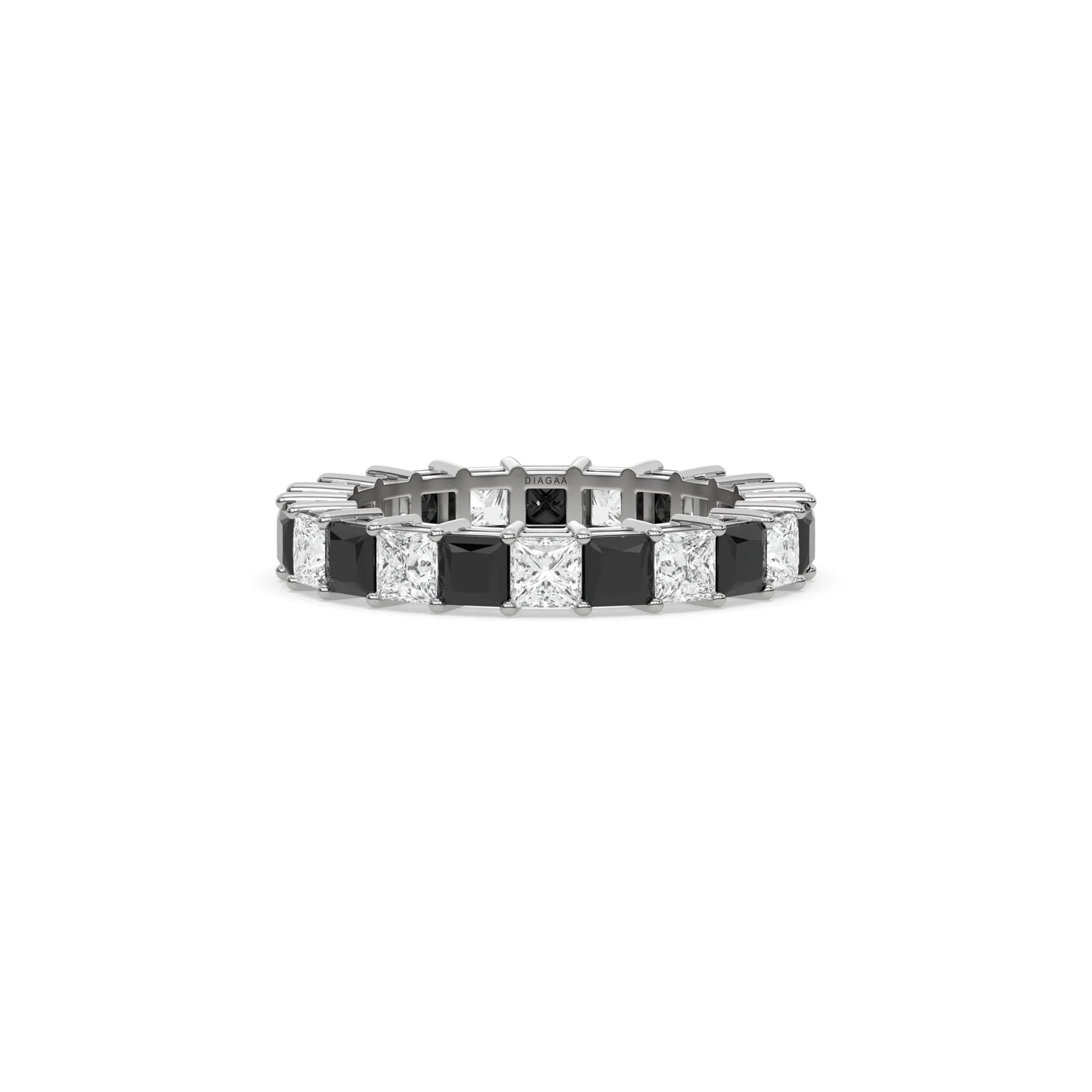18K White Gold Black And White Princess Diamond Eternity Ring