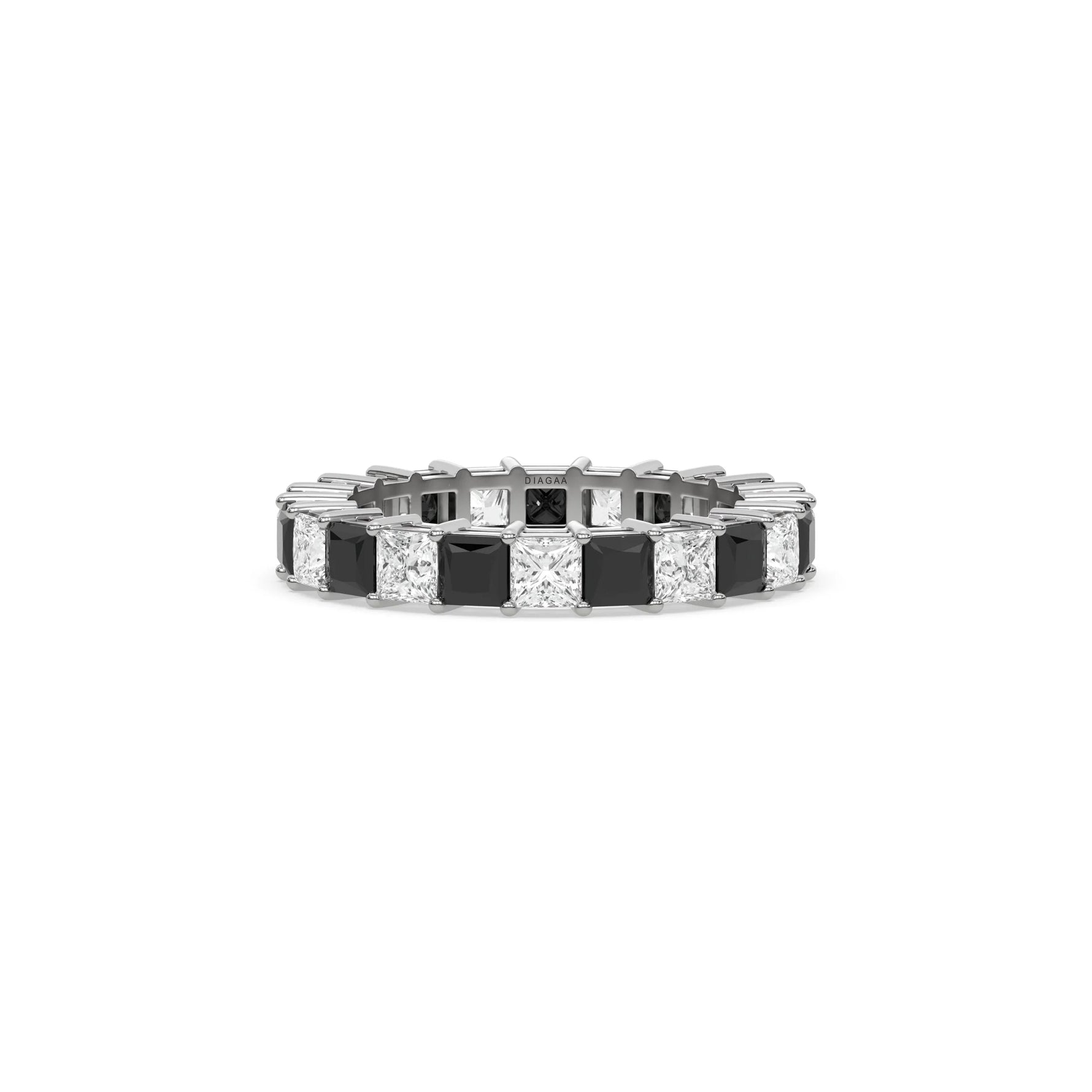 18K White Gold Black And White Princess Diamond Eternity Ring