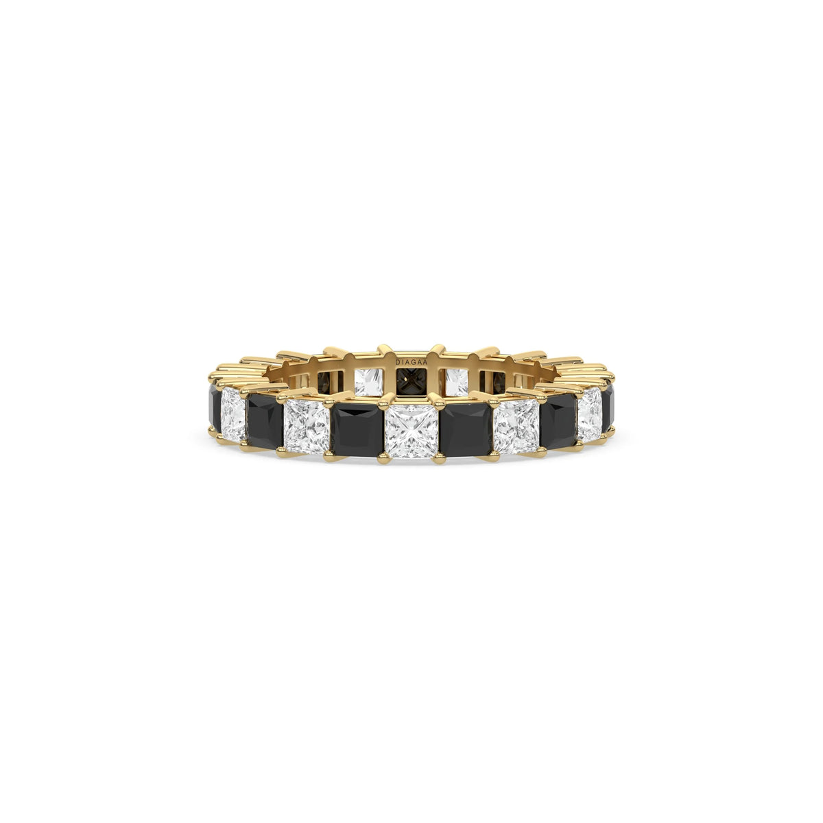 18K Yellow Gold Black And White Princess Diamond Eternity Ring