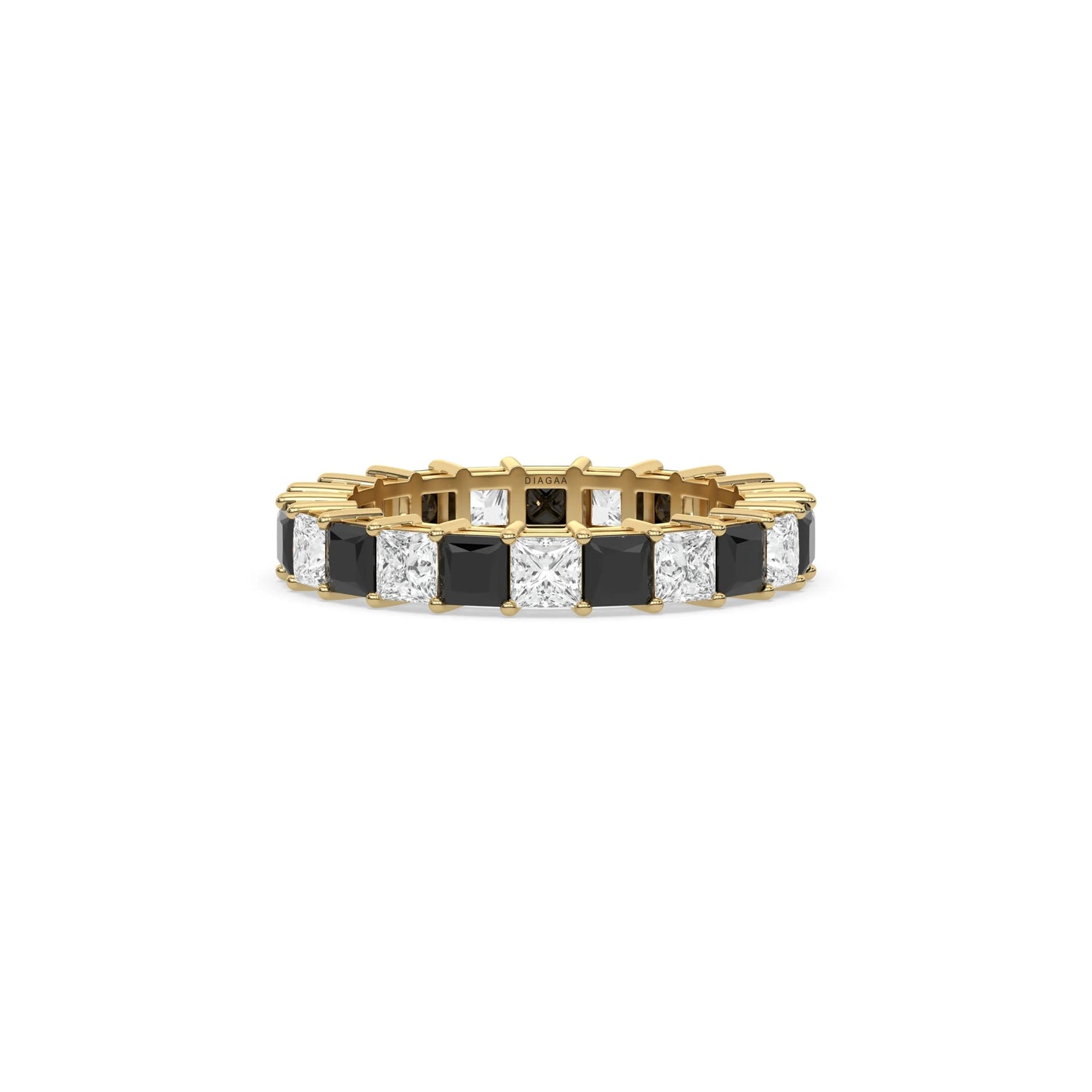 18K Yellow Gold Black And White Princess Diamond Eternity Ring