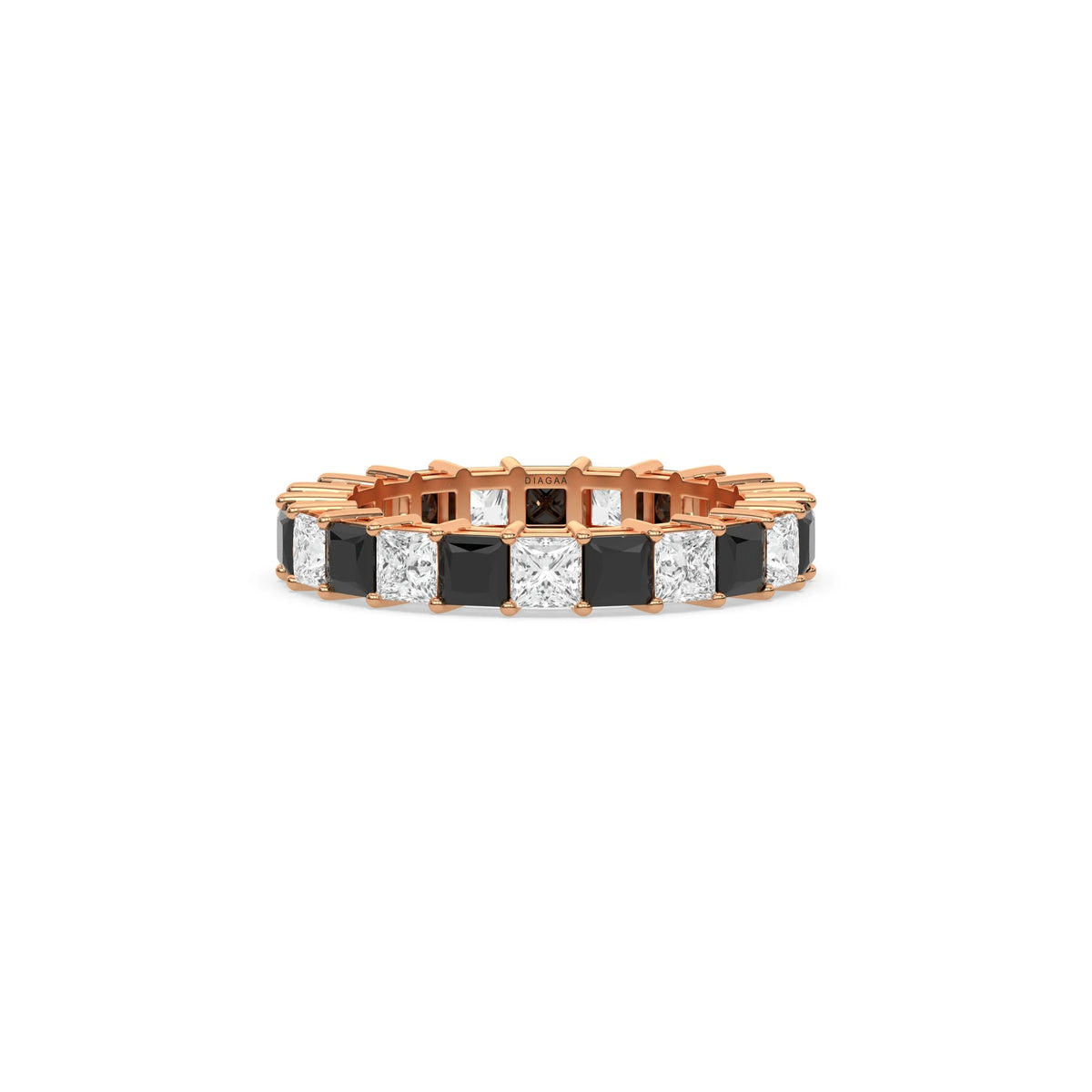 18K Rose Gold Prong Setting Black And White Princess Diamond Eternity Ring
