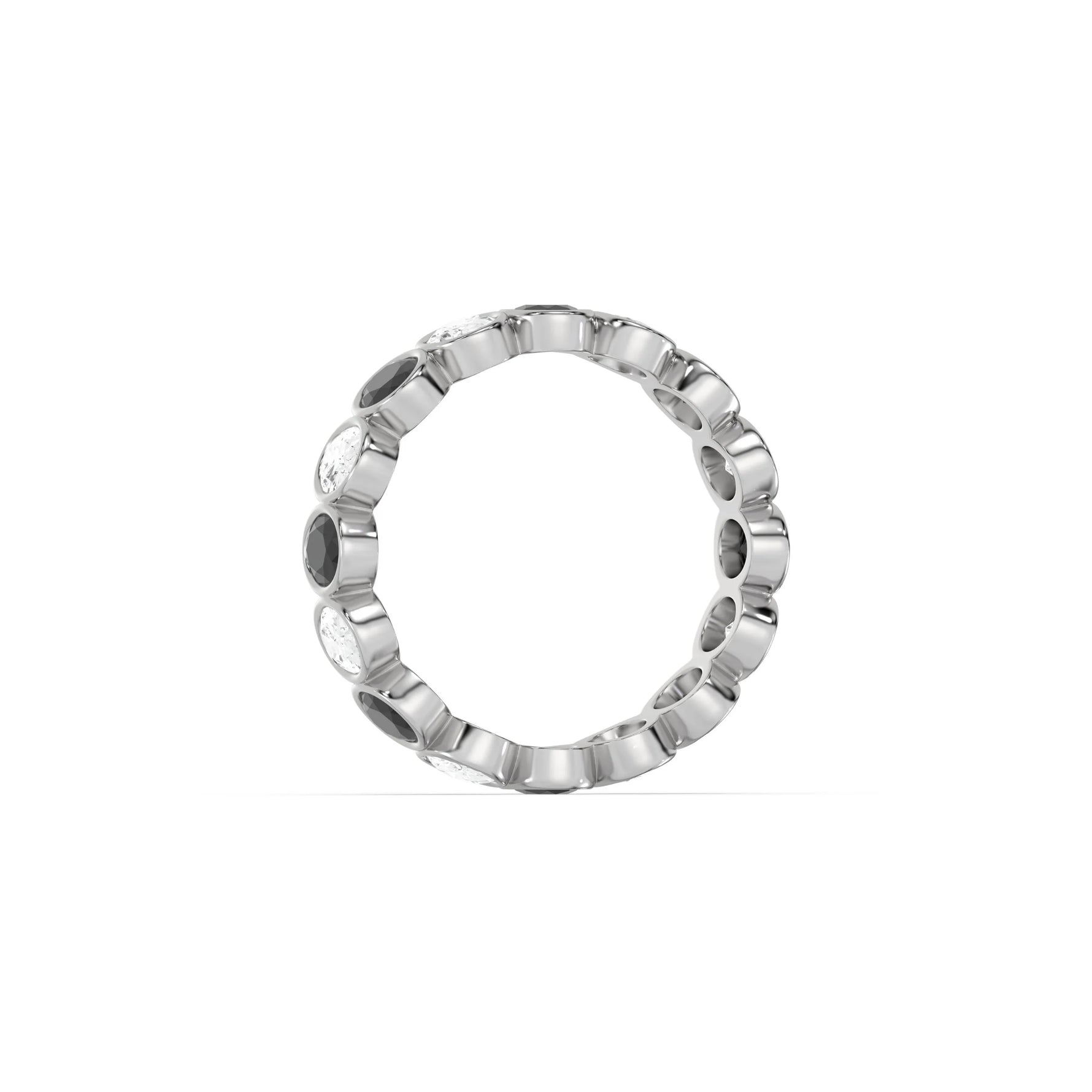 10K White Gold Half Black And Half White Princess Diamond Full Eternity Ring