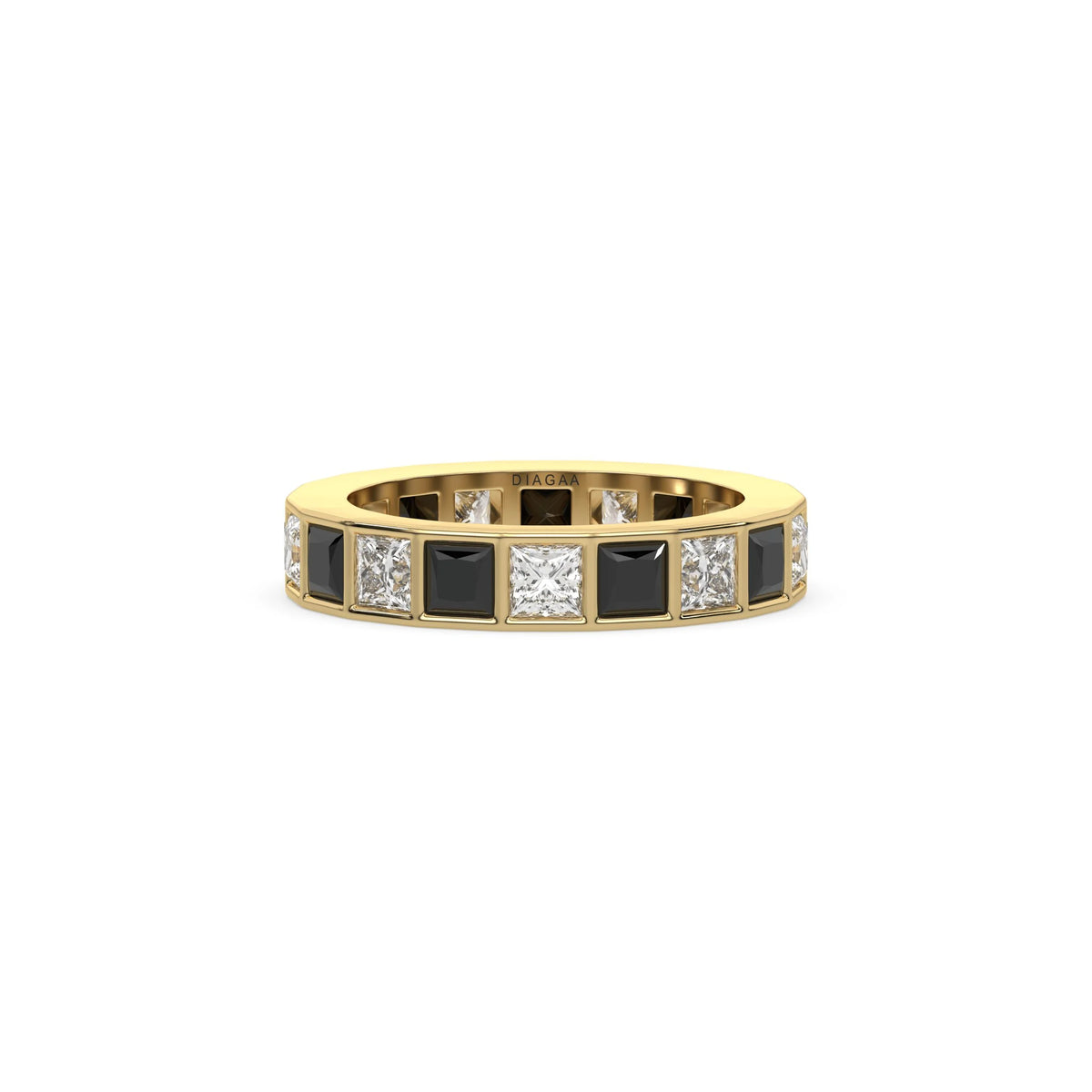 18K Yellow Gold Black And White Princess Diamond Eternity Ring