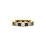 18K Yellow Gold Black And White Princess Diamond Eternity Ring