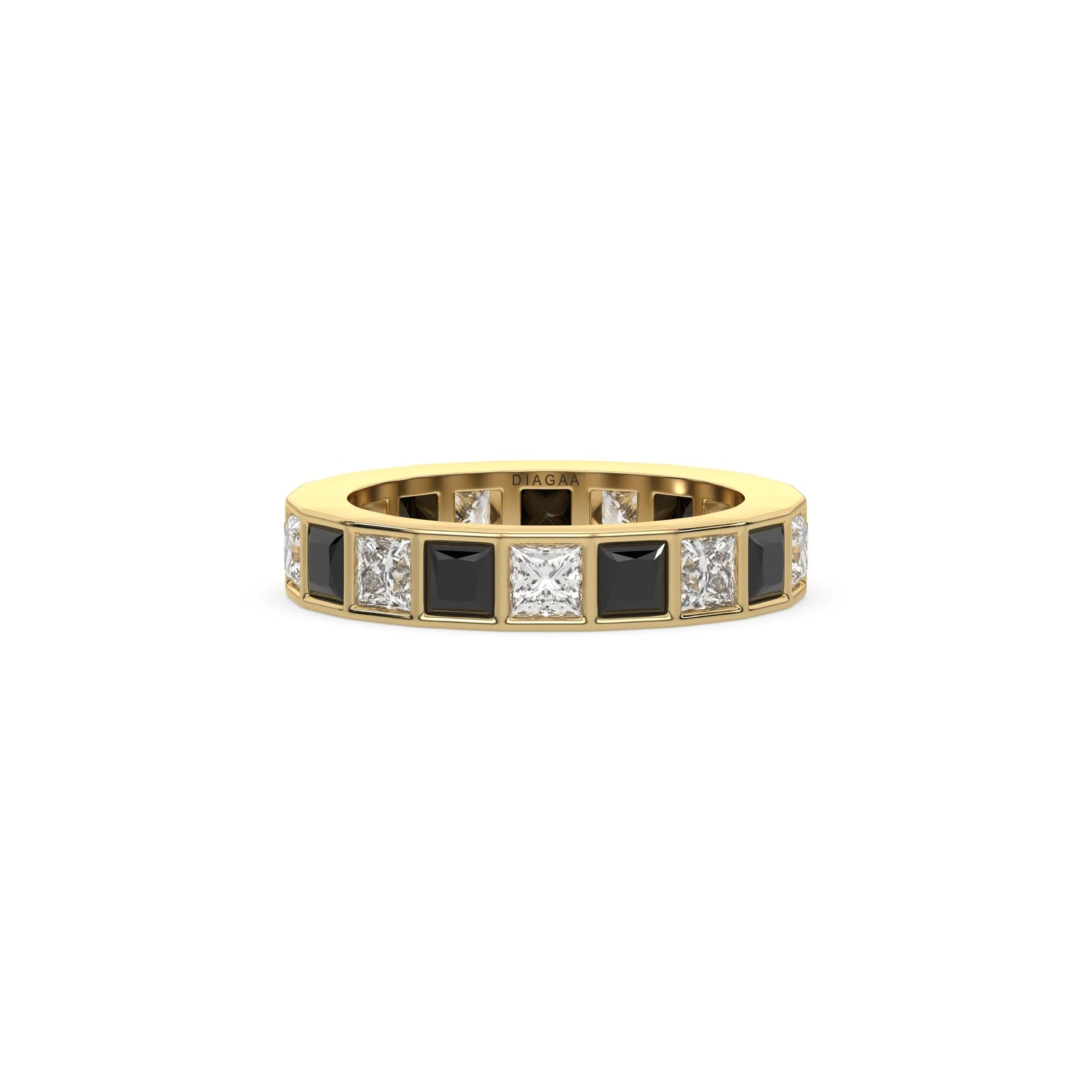 18K Yellow Gold Black And White Princess Diamond Eternity Ring