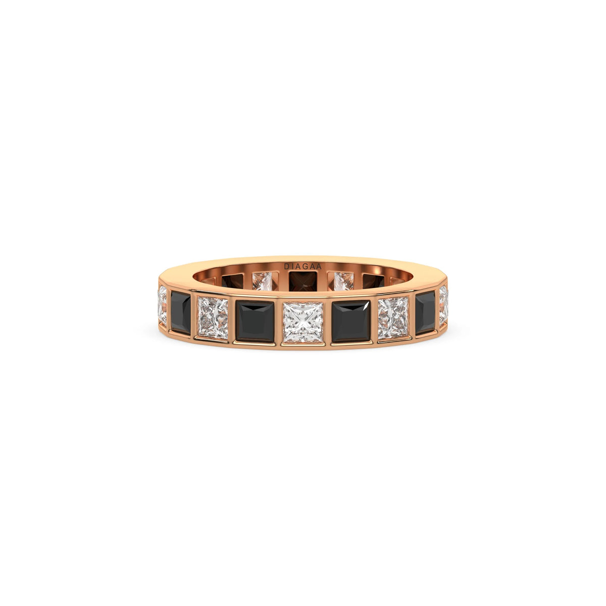 14K Rose Gold Black And White Princess Diamond Eternity Ring