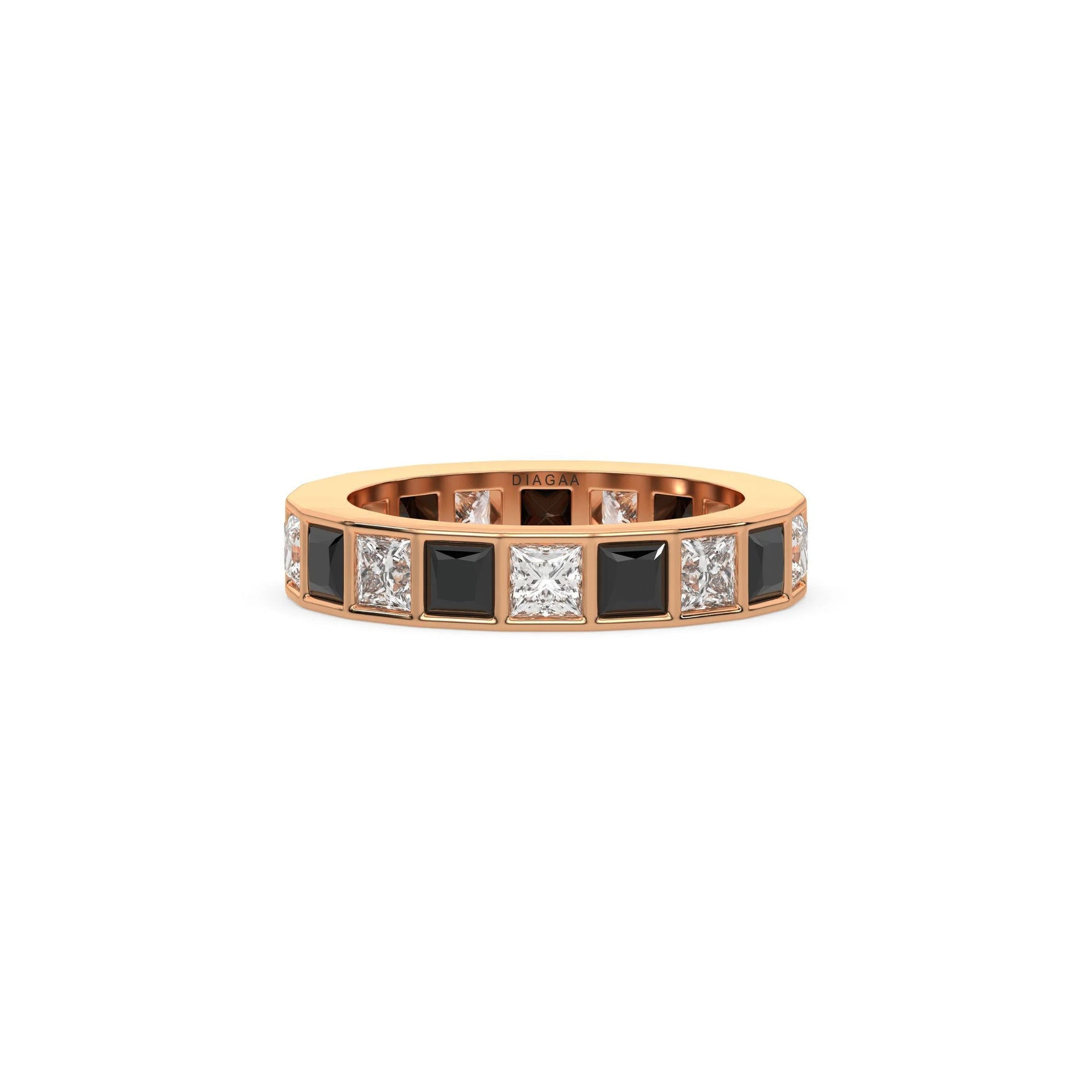 14K Rose Gold Black And White Princess Diamond Eternity Ring