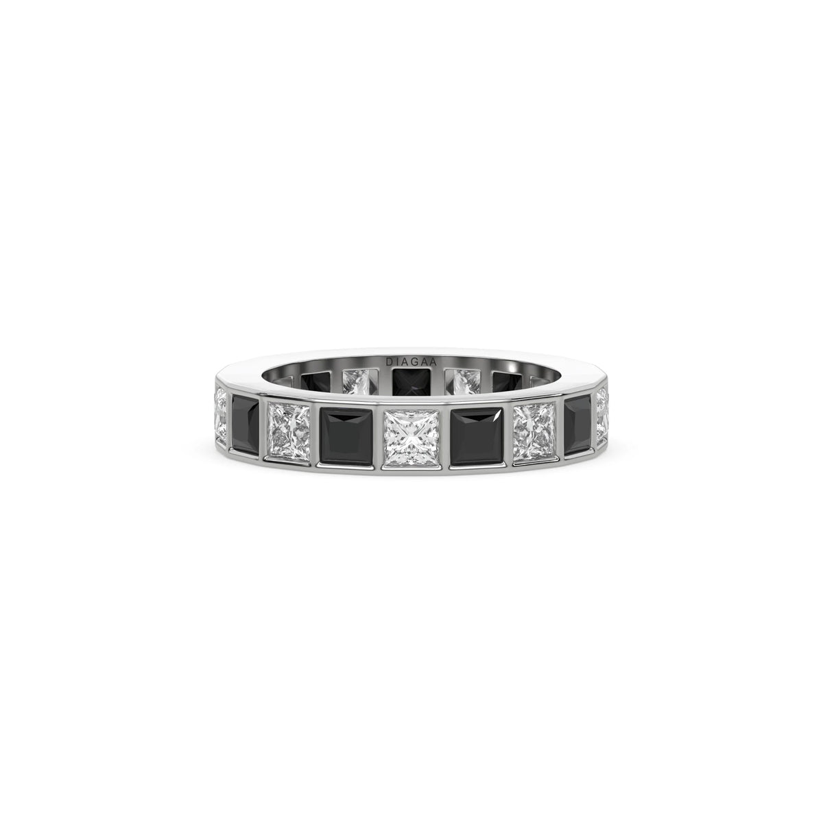 18K White Gold Black And White Princess Diamond Eternity Ring