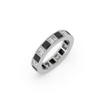 14K White Gold Black And White Princess Diamond Eternity Ring