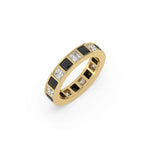 14K Yellow Gold Black And White Princess Diamond Eternity Ring