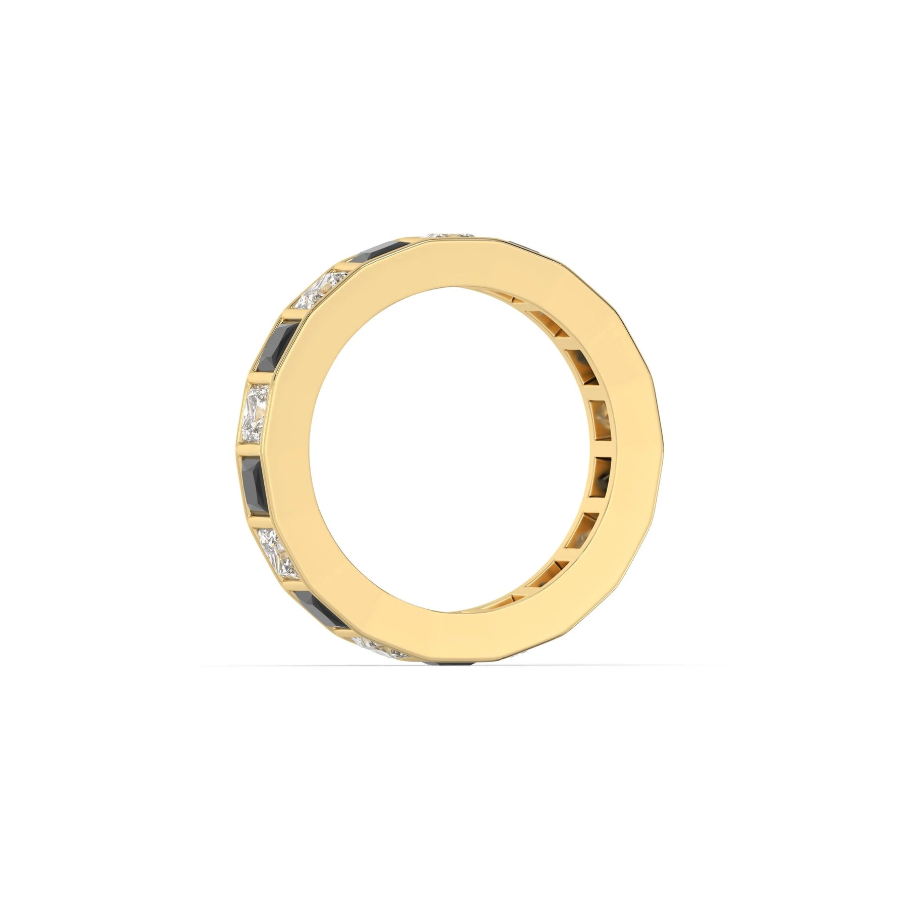 10K Yellow Gold Black And White Princess Diamond Eternity Ring