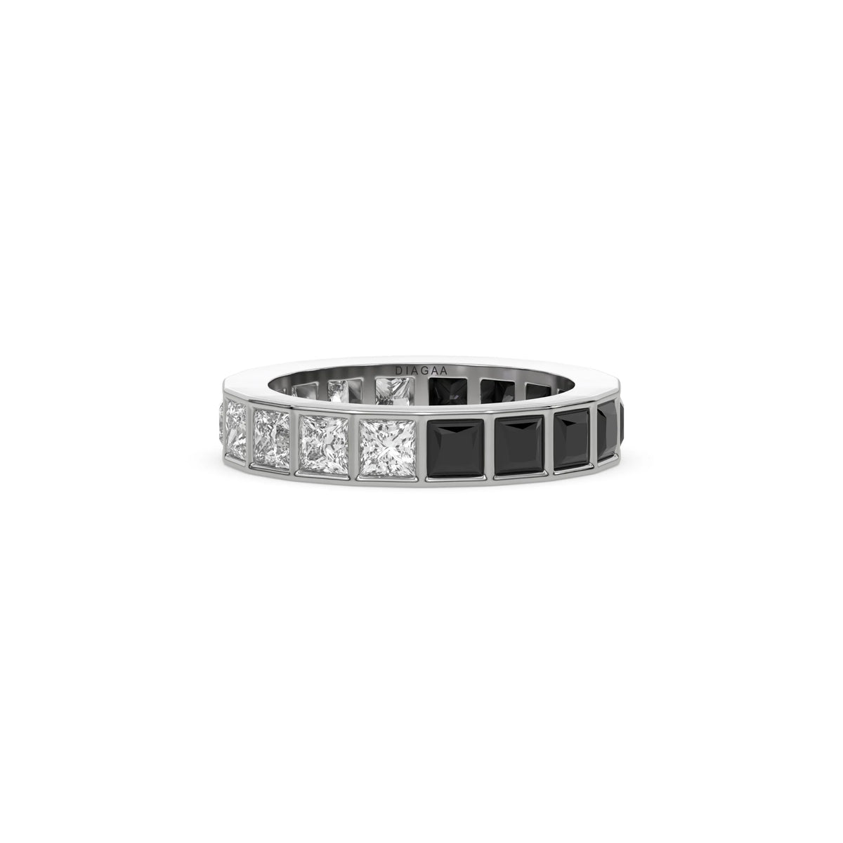 18K White Gold Princess Black And White Diamond Eternity Ring