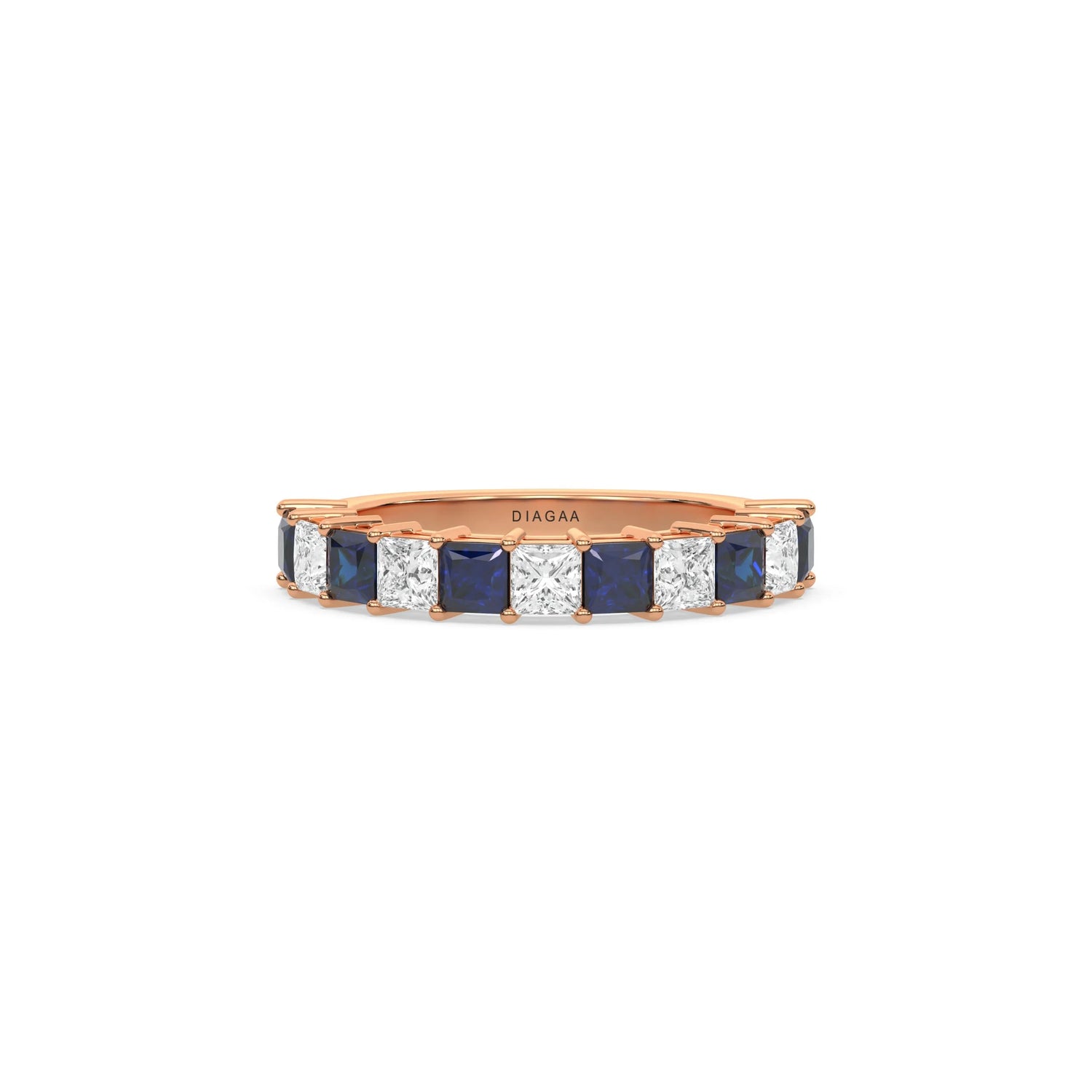 14K Rose Gold Blue Sapphire Gemstone And Diamond Eternity Ring