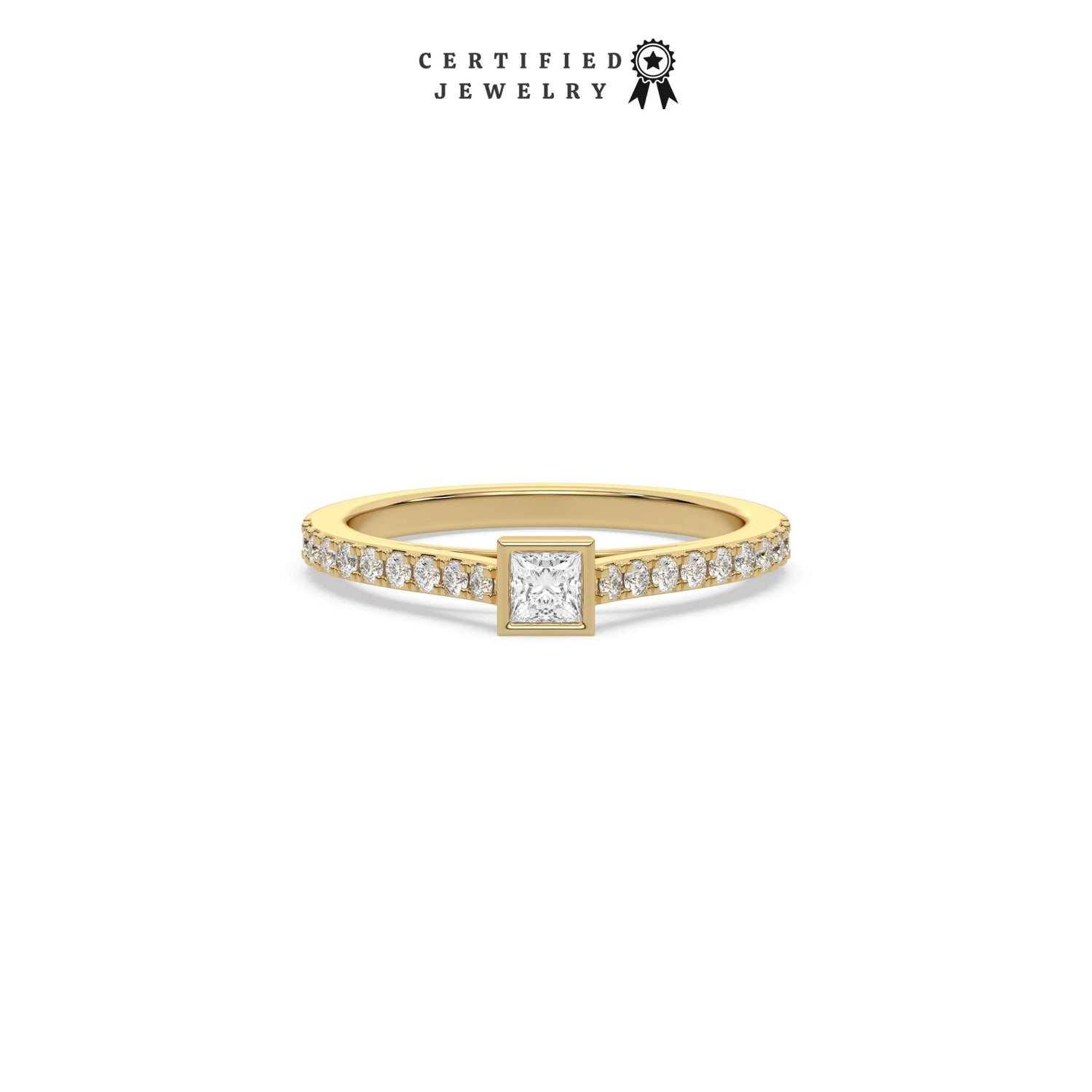 1 CT Lab Diamond Princess Cut Bezel Engagement Ring