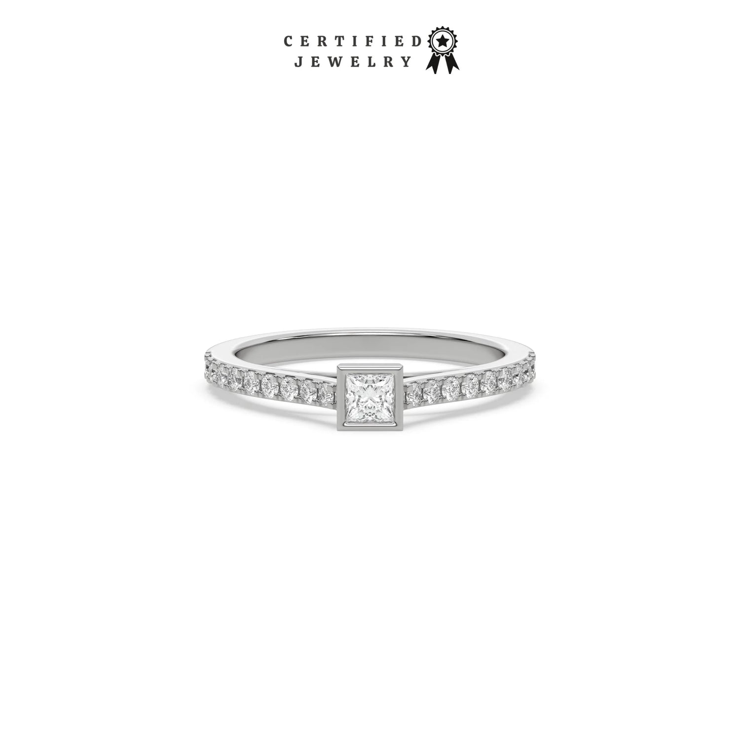 1 CT Natural Diamond Princess Cut Bezel Engagement Ring