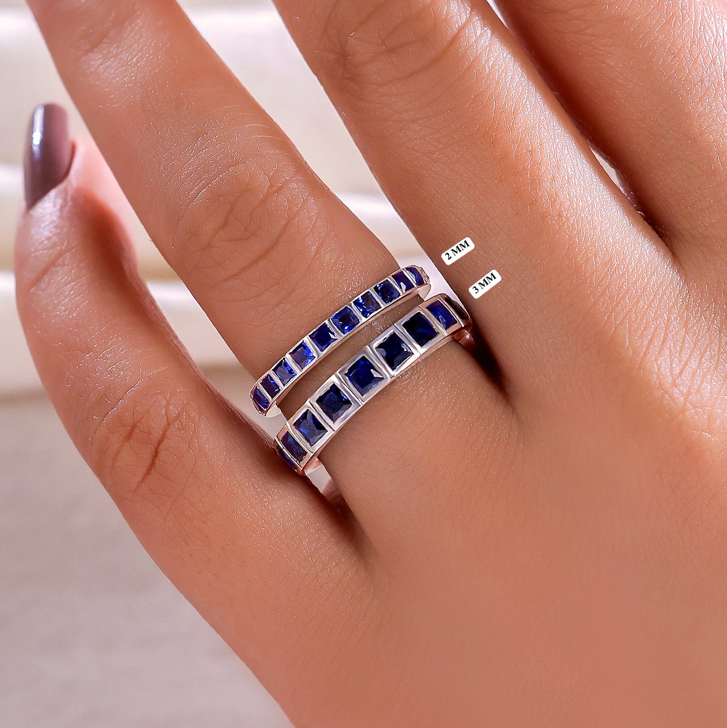 4.35 MM Natural Princess Cut Blue Sapphire Diamond Eternity Band