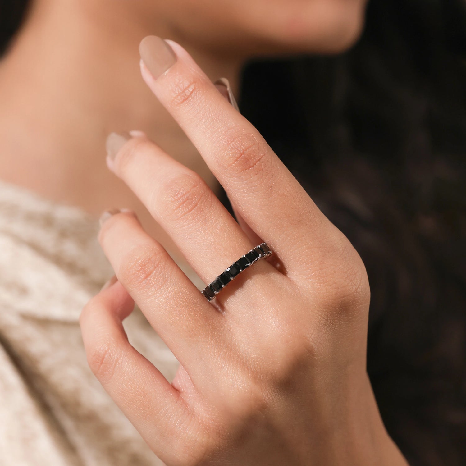 2.25 CT Princess Black Diamond Half Eternity Ring