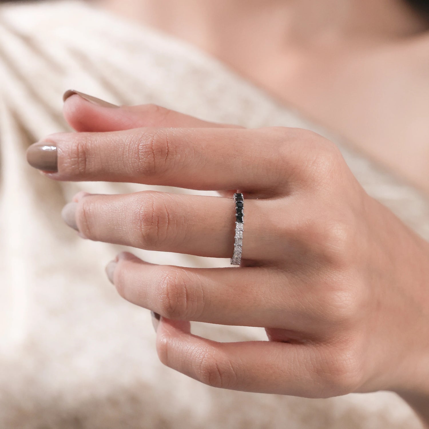 1.68 CT Princess Black and White Eternity Ring