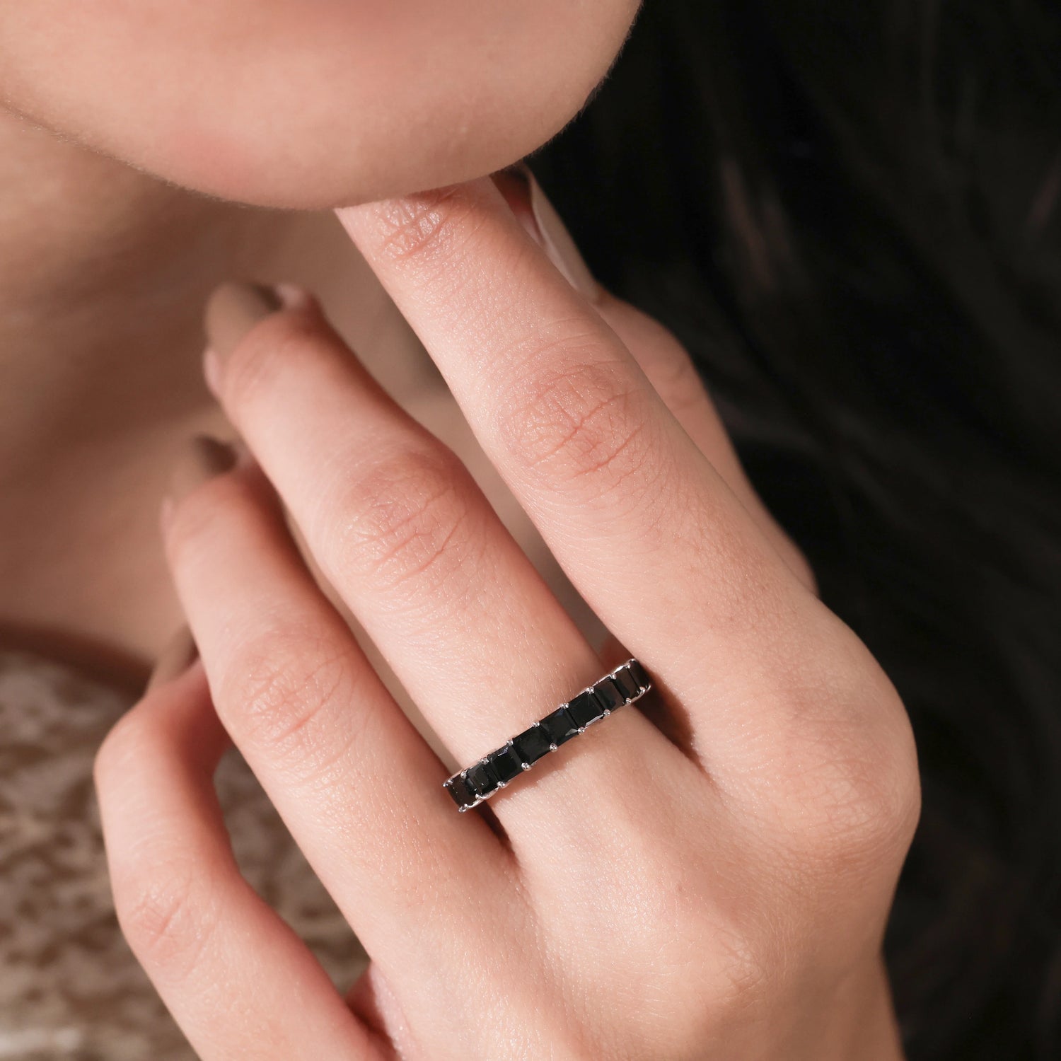 0.78 CT Princess Black Diamond Half Eternity Ring