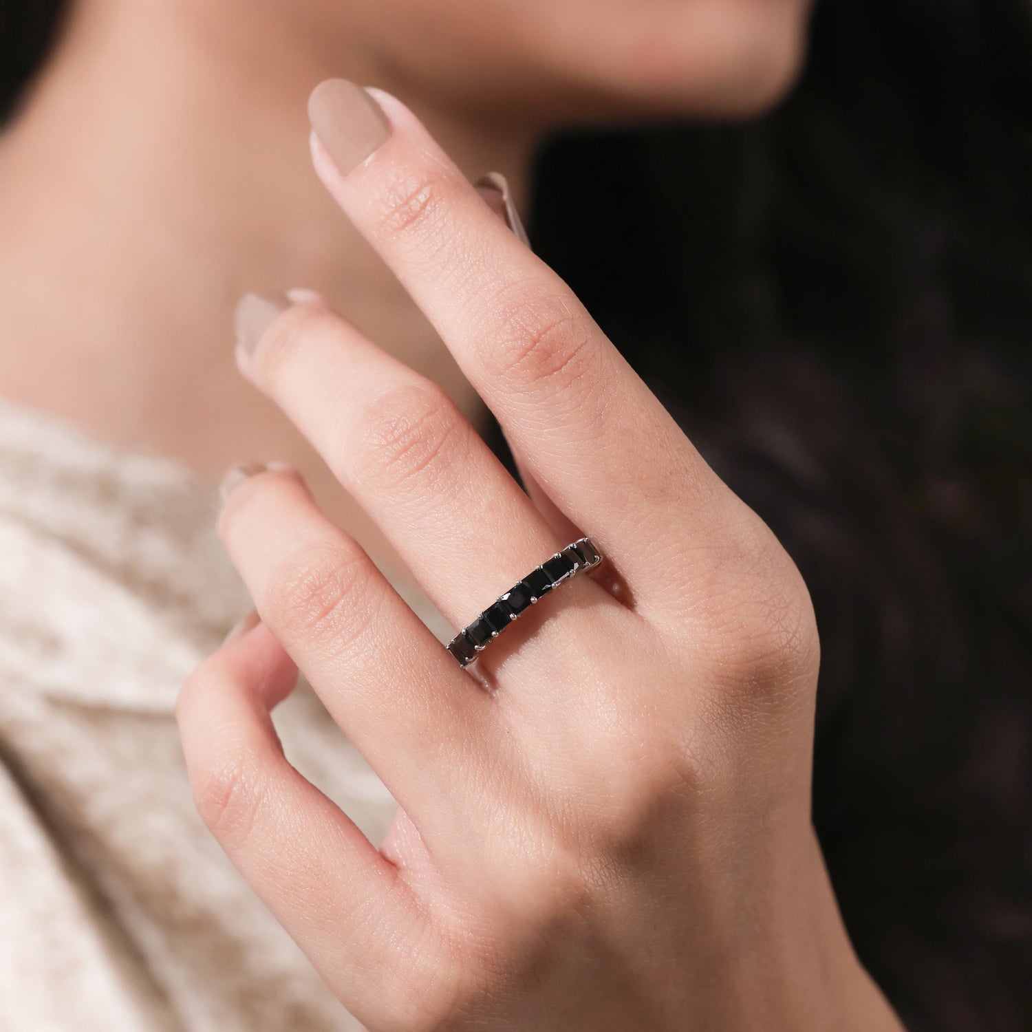 2.09 CT Princess Black Diamond Half Eternity Ring