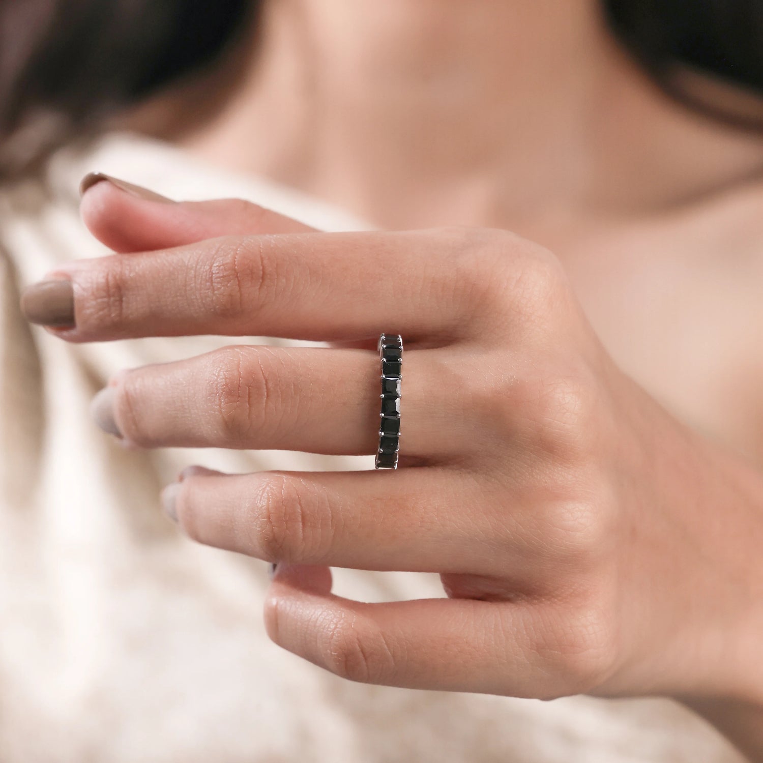 1.21 CT Princess Black Diamond Half Eternity Ring