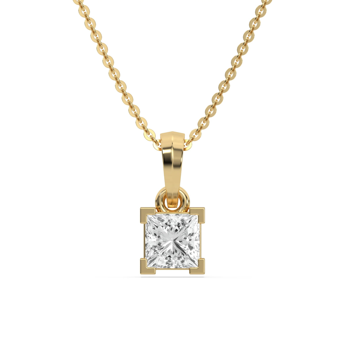 18K Yellow Gold Princess Solitaire Diamond Necklace