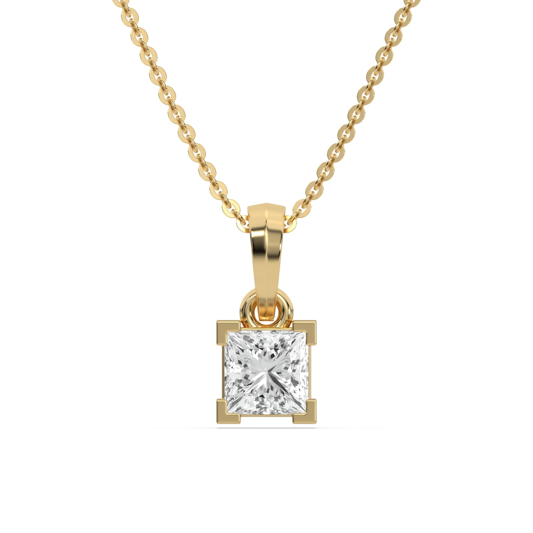 18K Yellow Gold Princess Solitaire Diamond Necklace