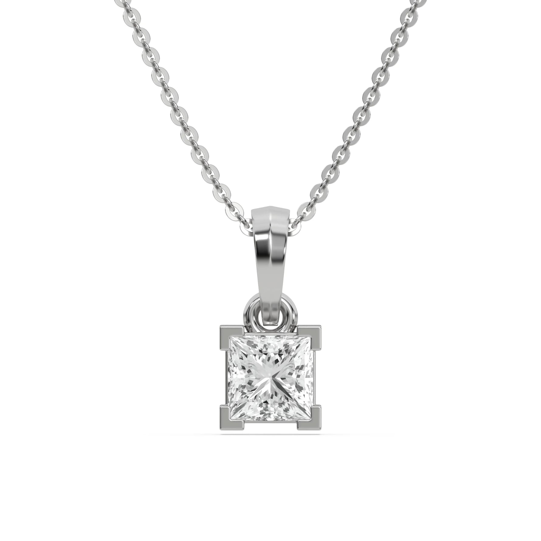 18K White Gold Princess Solitaire Diamond Necklace