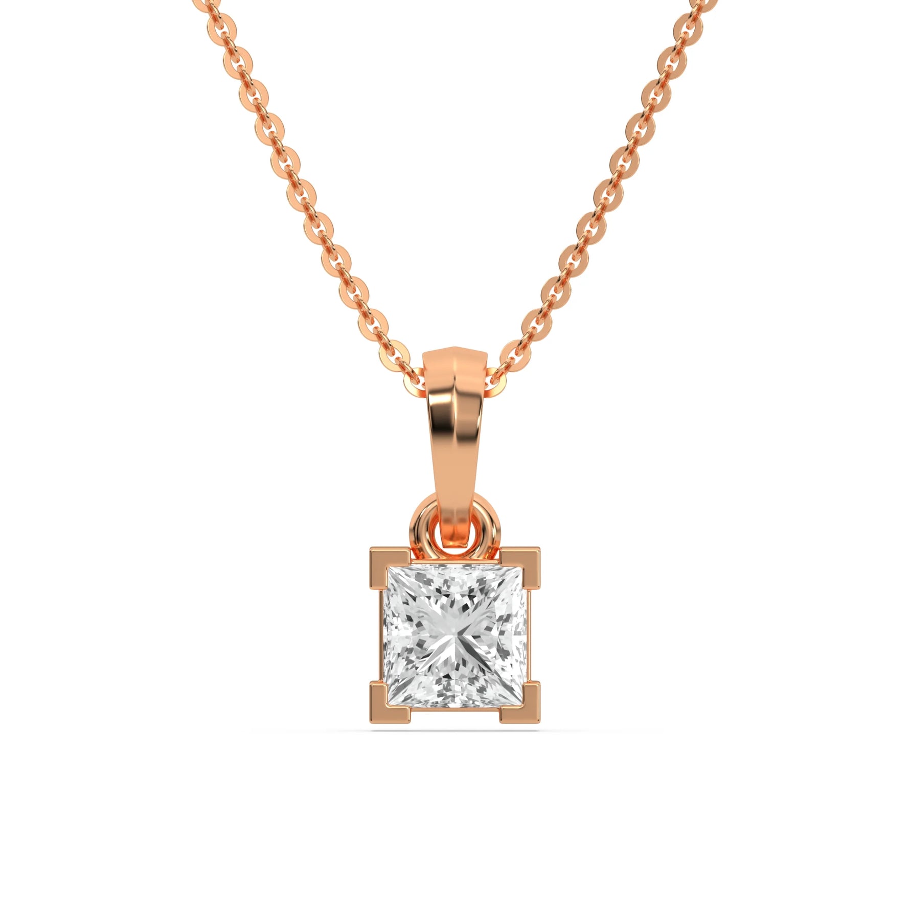18K Rose Gold Princess Solitaire Diamond Necklace