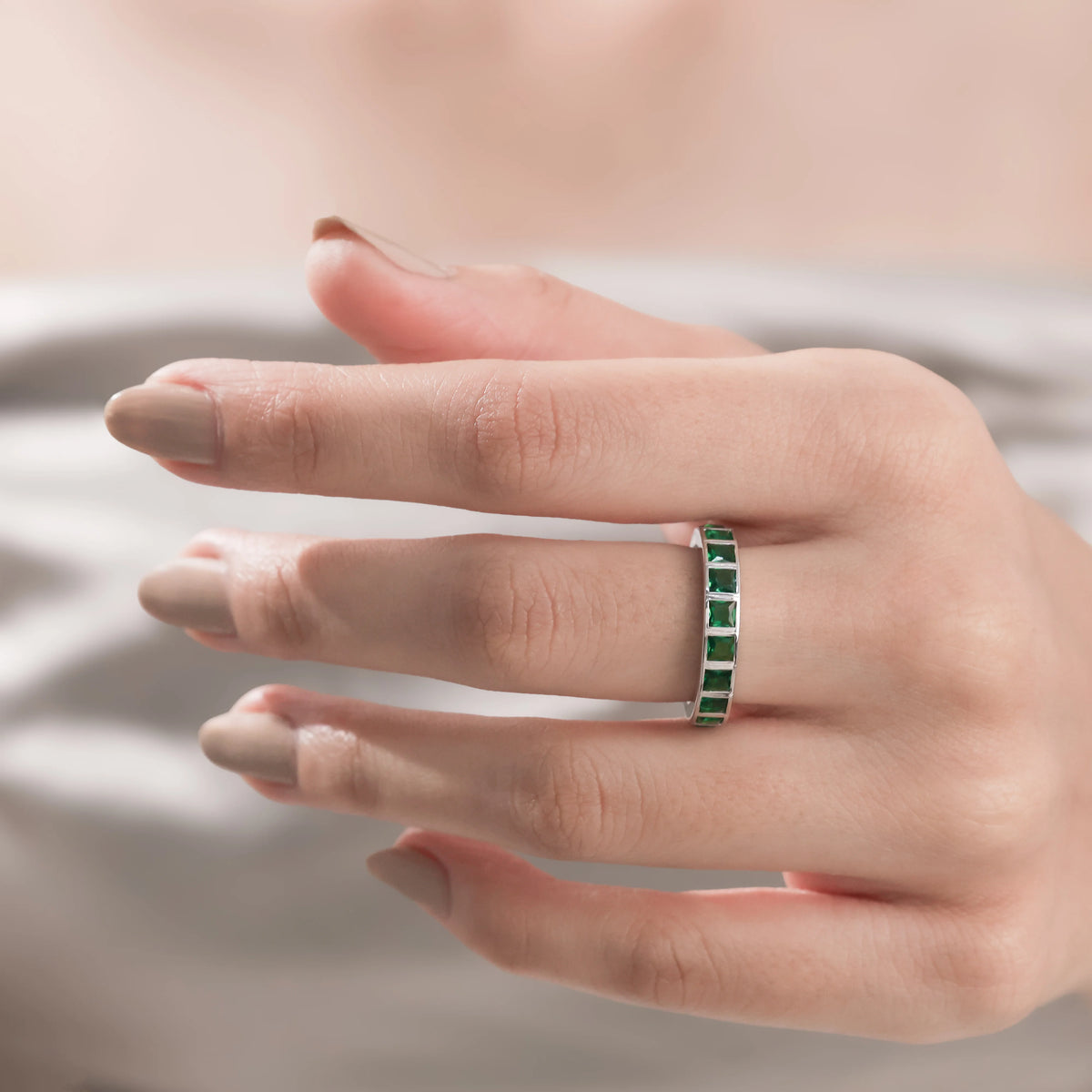 Princess Cut Emerald Gemstone Women Ring