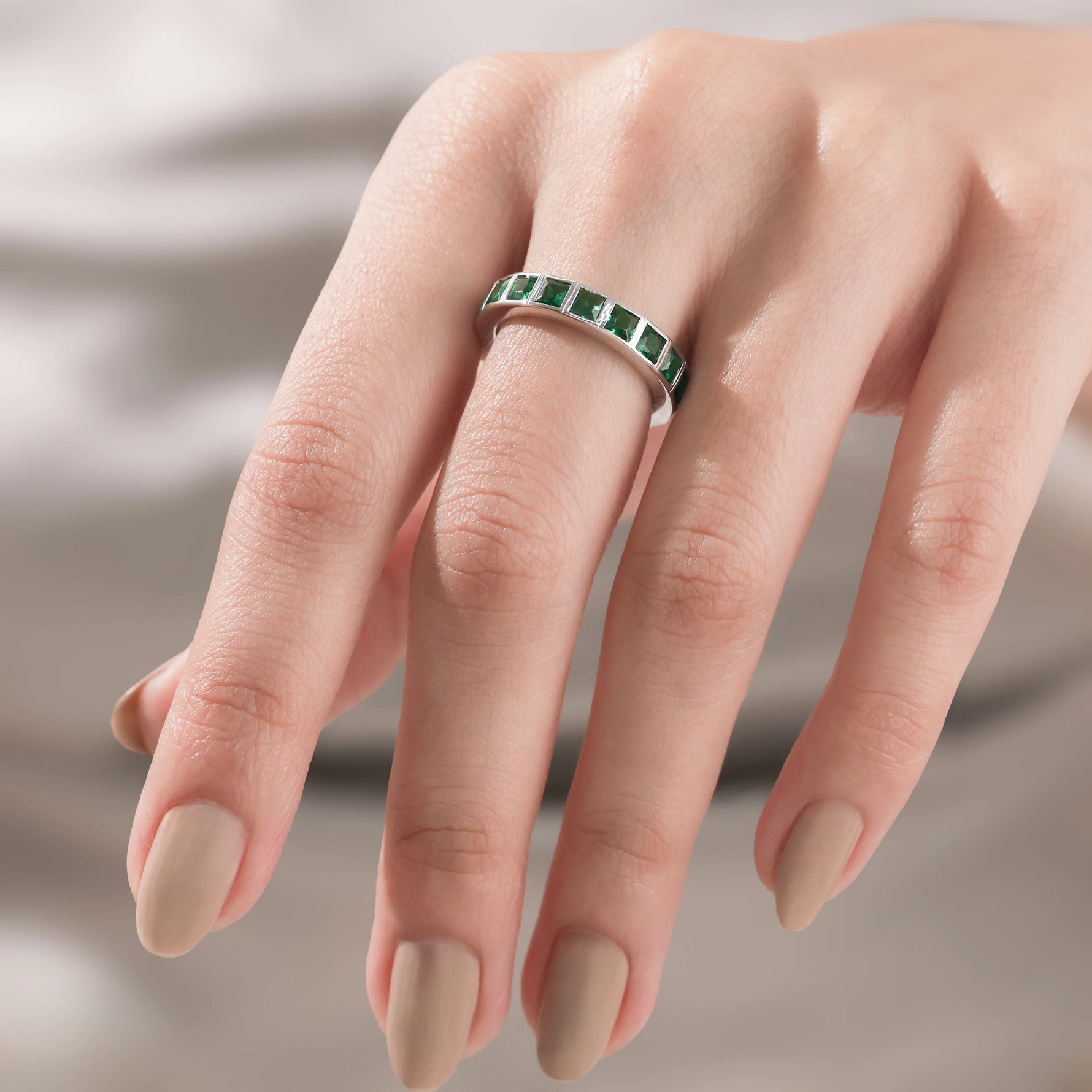 Princess Cut Emerald Gemstone Ring
