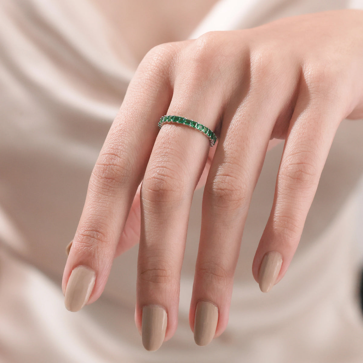 Princess Cut Emerald Gemstone Full Eternity Ring
