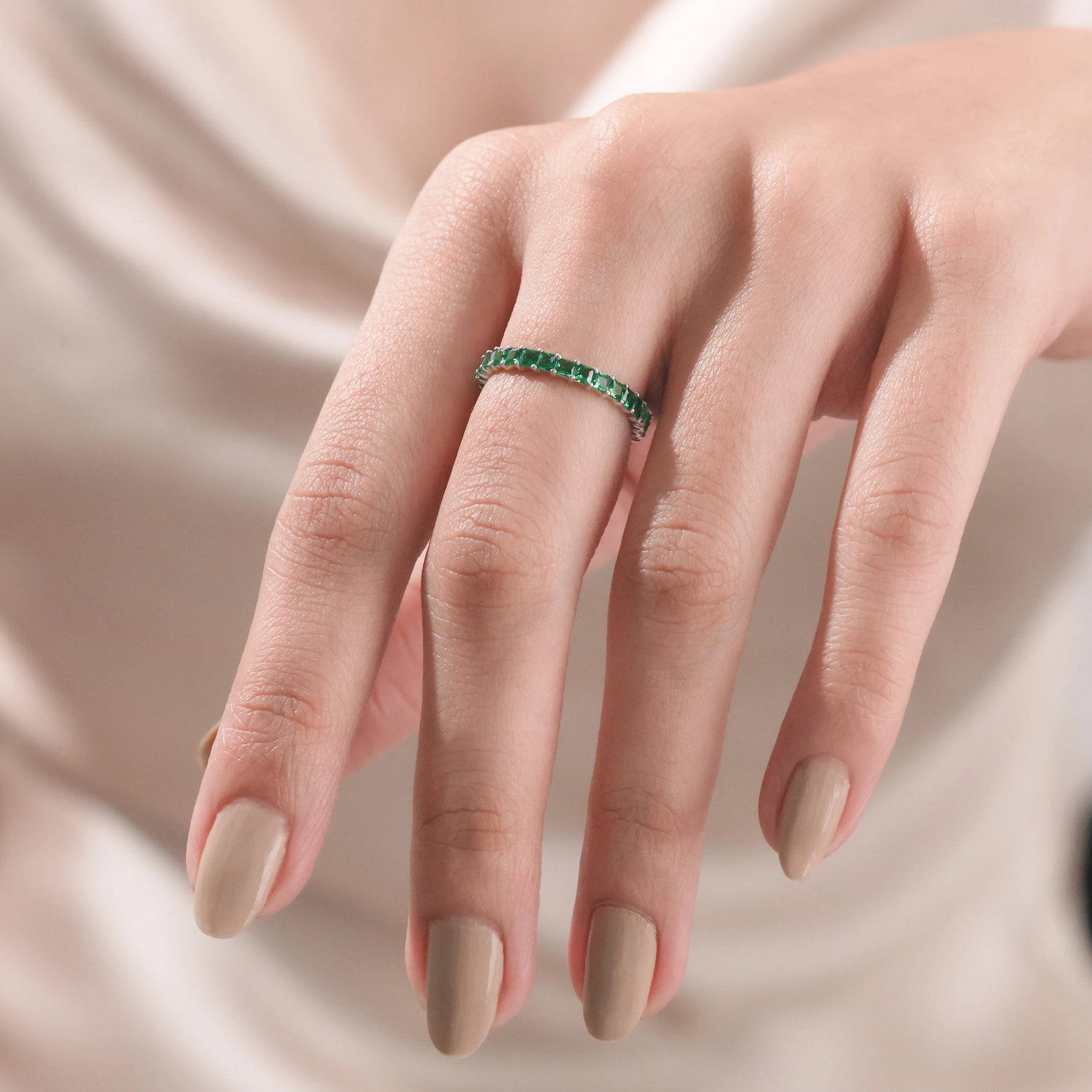 Princess Cut Emerald Gemstone Full Eternity Ring