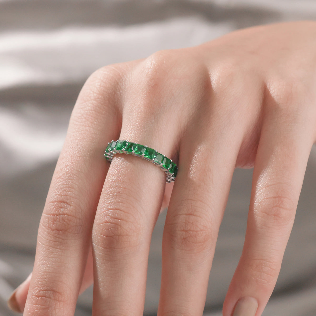 Princess Cut Emerald Gemstone Women Ring