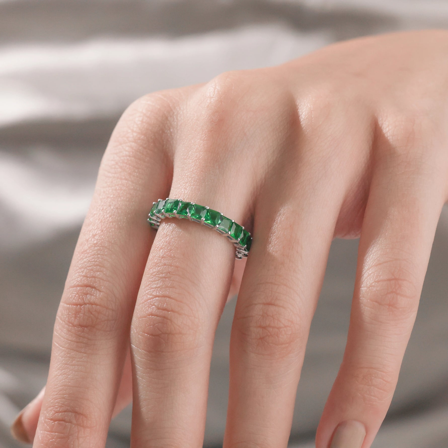 Princess Cut Emerald Gemstone Women Ring