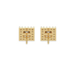 This yellow gold Classic Princess Diamond Halo Earrings made with a princess-cut solitaire diamonds set in a four prong setting in back view