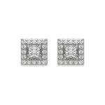 14K White Gold Princess Cut Halo Stud Earring 