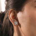 Princess Cut Halo Earring 