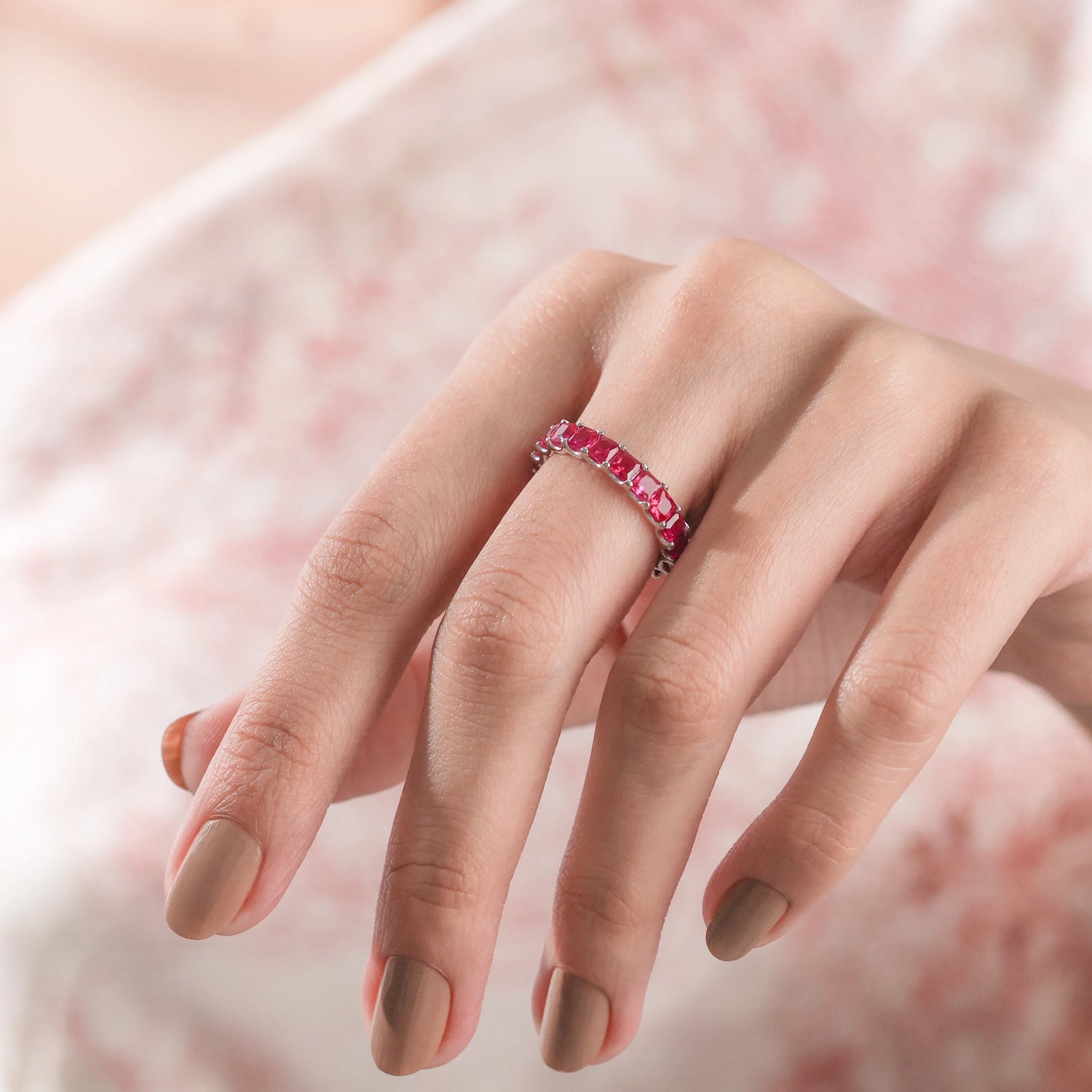 4.18 CT Princess Lab Ruby Full Eternity Ring