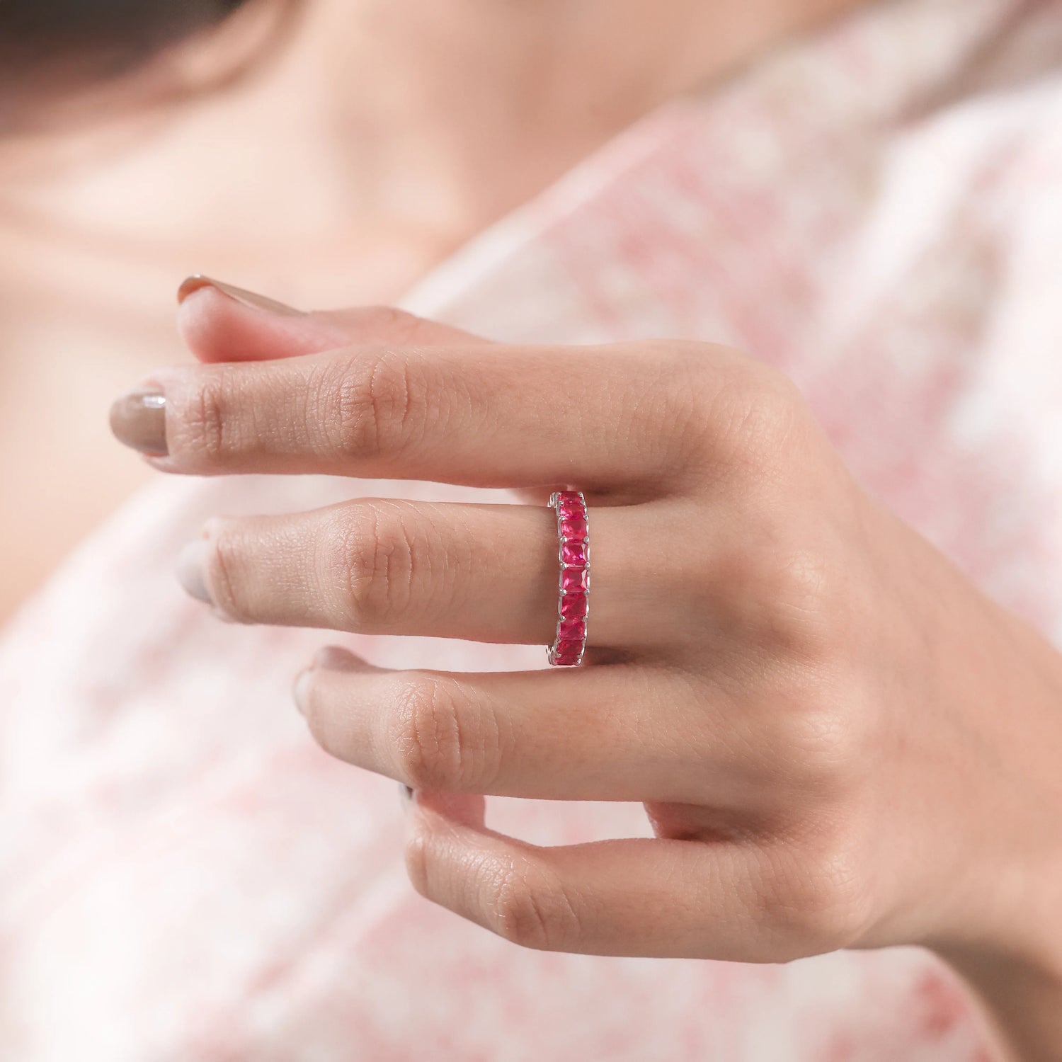 2.64 CT Princess Natural Ruby Eternity Ring